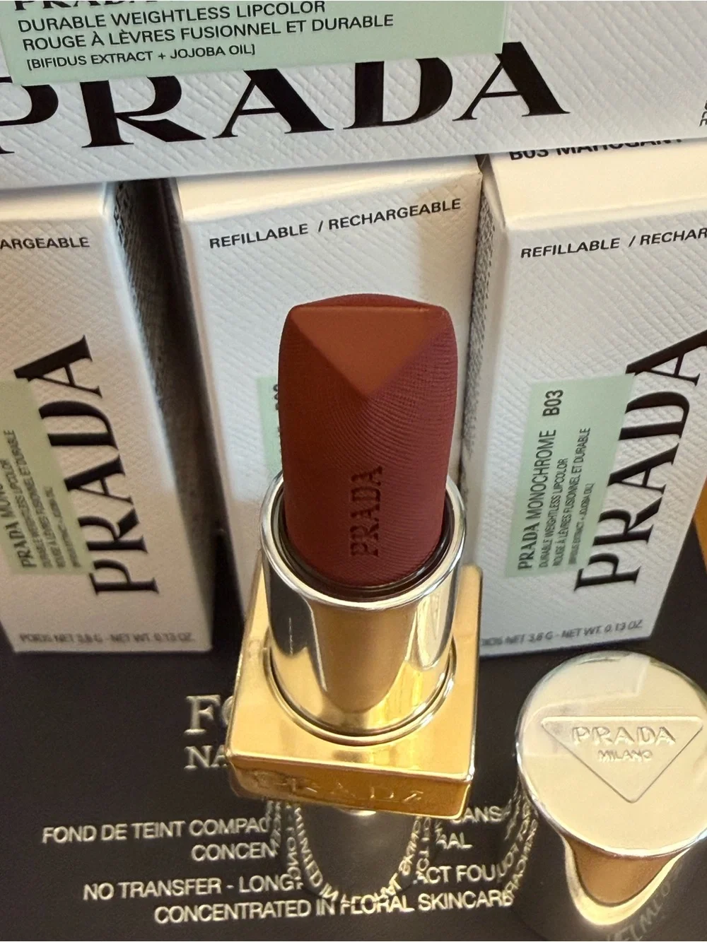 Prada Monochrome Velvet Lipstick - Mahogany B03.